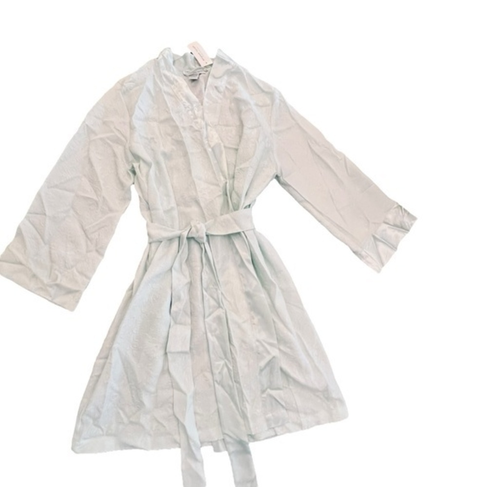 Morgan Taylor Intimates Light Mint Green Robe Size Large Belted Satin NWT PRETTY